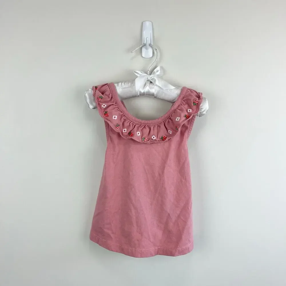 Mini Boden Strawberry Ruffle Cross Back Tank Top 2-3